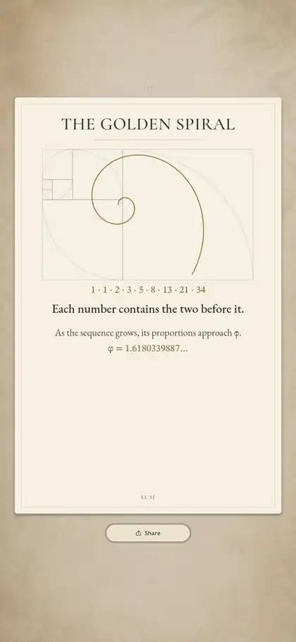 The Golden Spiral mathematical card in SUM.